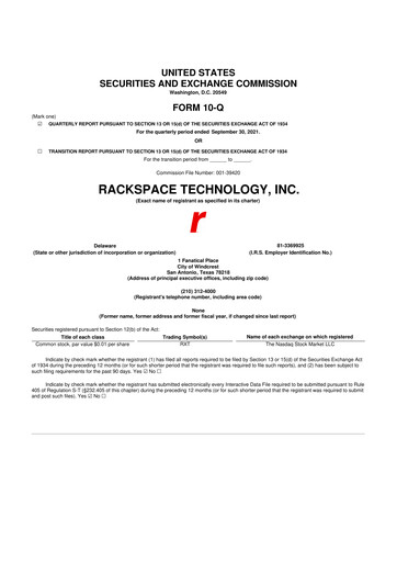 Thumbnail Rackspace Technology 10-Q Quarterly Report FY2021 