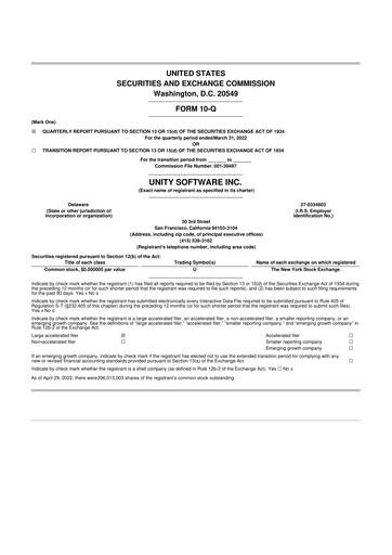 Miniature Unity Software 10-Q Rapport trimestriel 2022 