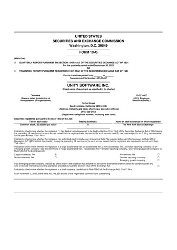 Miniature Unity Software 10-Q Rapport trimestriel 2022 