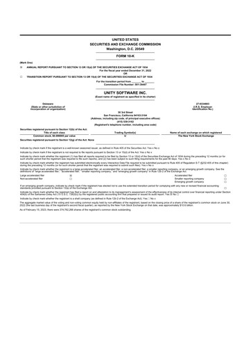 Thumbnail Unity Software 10-K Annual Report 2022