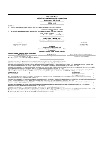 Thumbnail Unity Software 10-K Annual Report 2023
