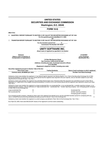 Thumbnail Unity Software 10-Q Quarterly Report FY 