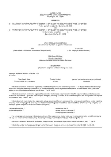 Thumbnail Utah Medical Products 10-Q Quarterly Report FY2020 