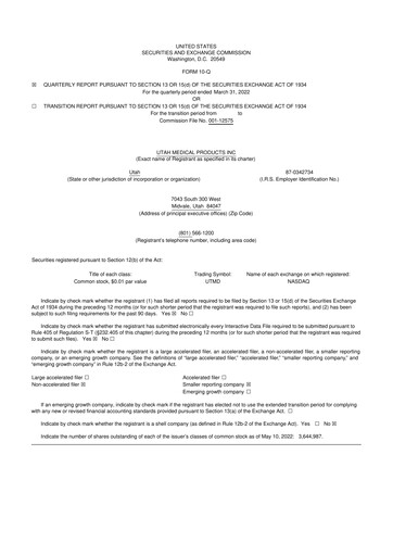 Thumbnail Utah Medical Products 10-Q Quarterly Report FY2022 