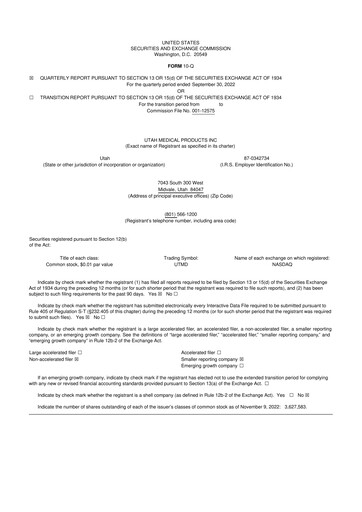 Thumbnail Utah Medical Products 10-Q Quarterly Report FY2022 