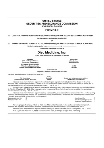 Miniature Disc Medicine 10-Q Rapport trimestriel 2025 