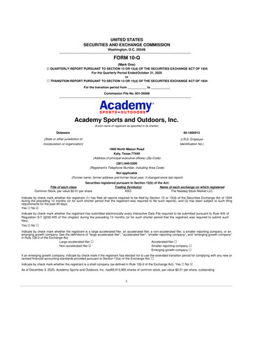 Miniature Academy Sports + Outdoors
 10-Q Rapport trimestriel 2020 