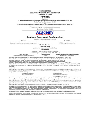 Miniature Academy Sports + Outdoors
 10-K Rapport annuel 2020