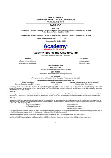 Miniature Academy Sports + Outdoors
 10-Q Rapport trimestriel 2021 