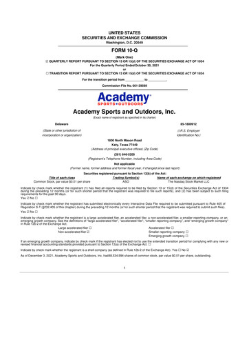 Miniature Academy Sports + Outdoors
 10-Q Rapport trimestriel 2021 