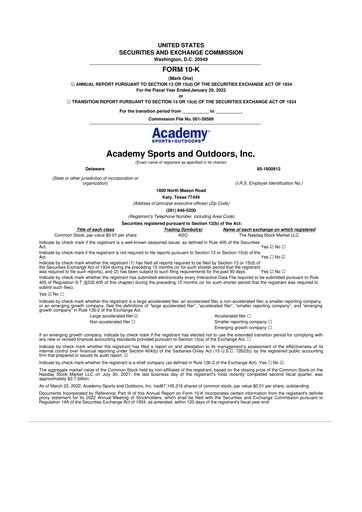 Miniature Academy Sports + Outdoors
 10-K Rapport annuel 2021