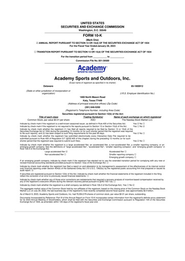 Miniature Academy Sports + Outdoors
 10-K Rapport annuel 2022