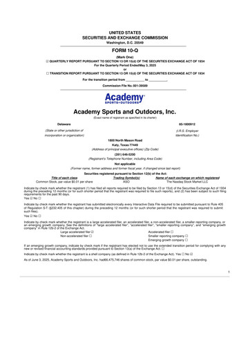 Miniature Academy Sports + Outdoors
 10-Q Rapport trimestriel 2025 
