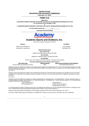 Thumbnail Academy Sports + Outdoors
 10-Q Quarterly Report FY2026 