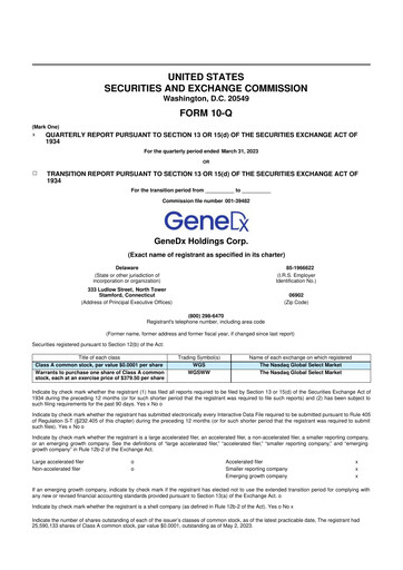Miniature GeneDx Holdings 10-Q Rapport trimestriel 2023 