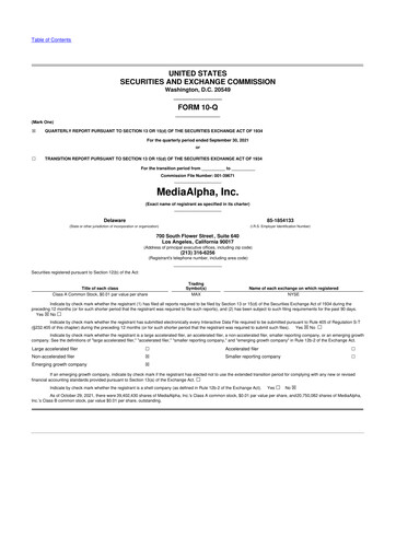 Thumbnail MediaAlpha 10-Q Quarterly Report FY2021 