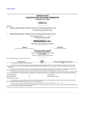 Thumbnail MediaAlpha 10-Q Quarterly Report FY2022 