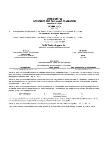 Thumbnail SoFi 10-Q Quarterly Report FY2022 