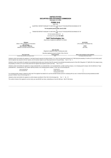 Thumbnail SoFi 10-Q Quarterly Report FY2022 