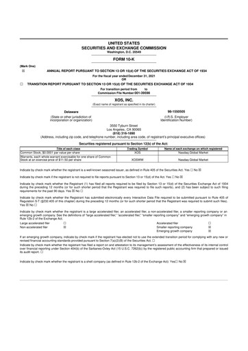 Thumbnail Xos, Inc. 10-K Annual Report 2021