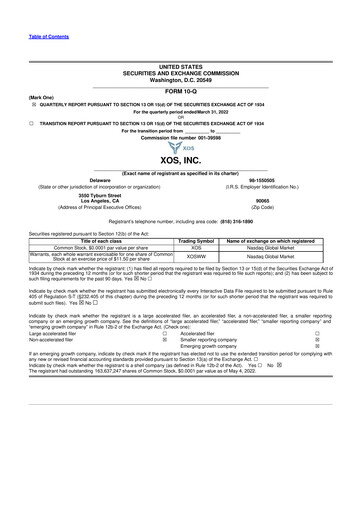 Thumbnail Xos, Inc. 10-Q Quarterly Report FY2022 
