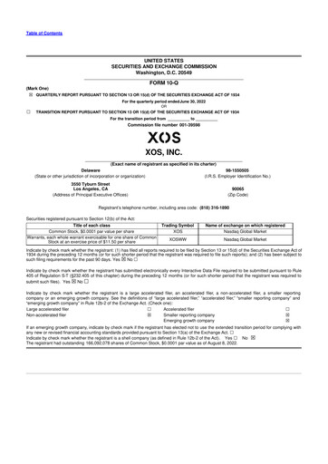 Thumbnail Xos, Inc. 10-Q Quarterly Report FY2022 