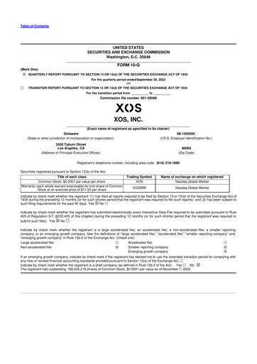 Thumbnail Xos, Inc. 10-Q Quarterly Report FY2022 