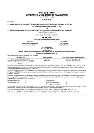 Thumbnail Bark, Inc. 10-Q Quarterly Report FY2022 