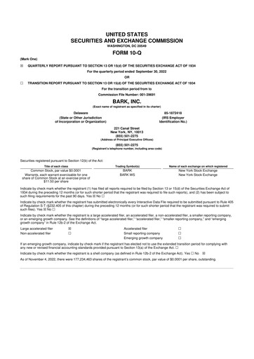Thumbnail Bark, Inc. 10-Q Quarterly Report FY2023 