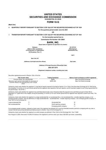 Thumbnail Bark, Inc. 10-Q Quarterly Report FY2025 