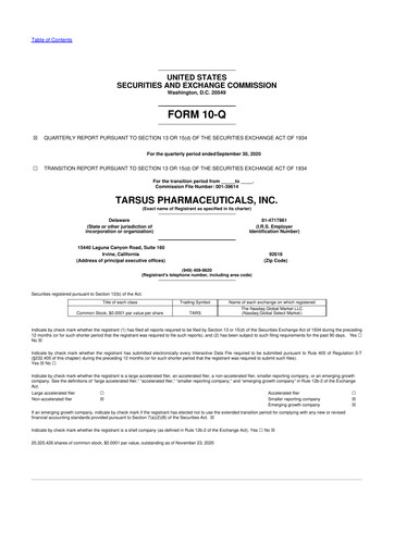 Thumbnail Tarsus Pharmaceuticals 10-Q Quarterly Report FY2020 