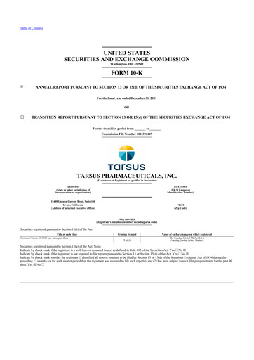 Thumbnail Tarsus Pharmaceuticals 10-K Annual Report 2021