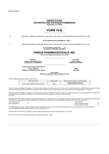 Thumbnail Tarsus Pharmaceuticals 10-Q Quarterly Report FY2022 