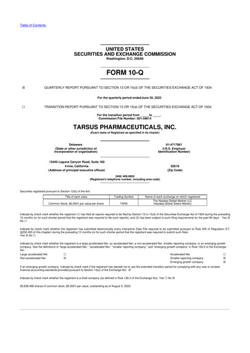 Thumbnail Tarsus Pharmaceuticals 10-Q Quarterly Report FY2022 