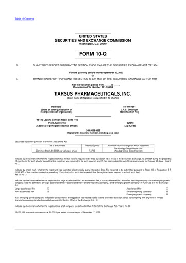 Thumbnail Tarsus Pharmaceuticals 10-Q Quarterly Report FY2022 