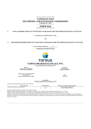 Thumbnail Tarsus Pharmaceuticals 10-K Annual Report 2022