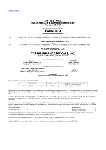 Thumbnail Tarsus Pharmaceuticals 10-Q Quarterly Report FY2023 