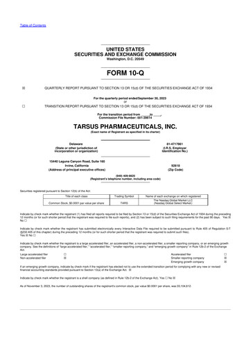 Thumbnail Tarsus Pharmaceuticals 10-Q Quarterly Report FY2023 