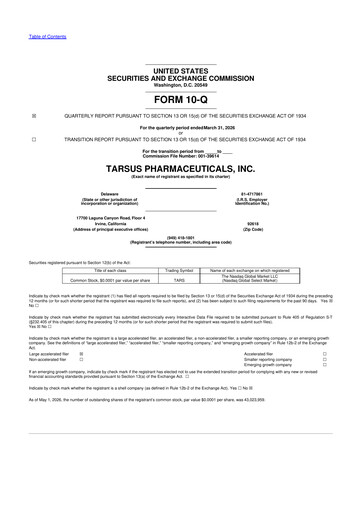 Thumbnail Tarsus Pharmaceuticals 10-Q Quarterly Report FY 