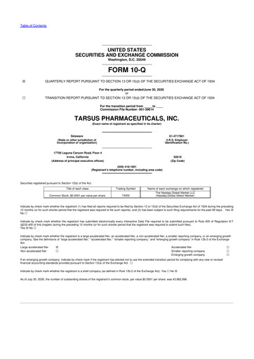 Thumbnail Tarsus Pharmaceuticals 10-Q Quarterly Report FY2026 