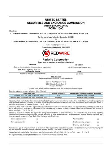 Miniature Redwire 10-Q Rapport trimestriel 2021 