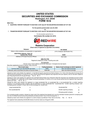 Miniature Redwire 10-Q Rapport trimestriel 2022 