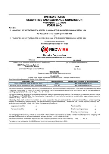 Miniature Redwire 10-Q Rapport trimestriel 2022 