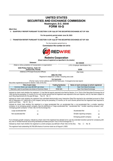 Miniature Redwire 10-Q Rapport trimestriel 2023 