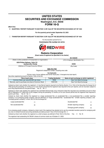 Miniature Redwire 10-Q Rapport trimestriel 2023 