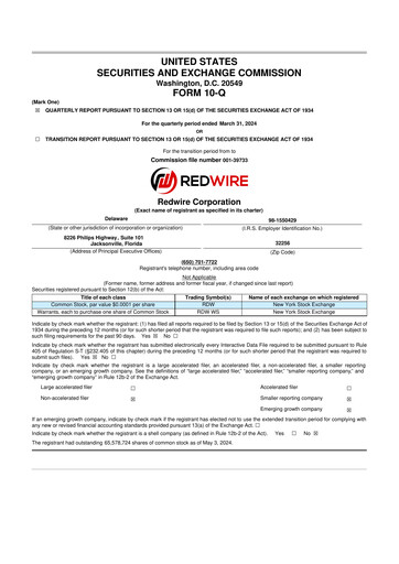 Miniature Redwire 10-Q Rapport trimestriel 2024 