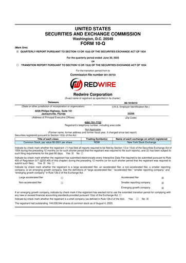Miniature Redwire 10-Q Rapport trimestriel 2025 