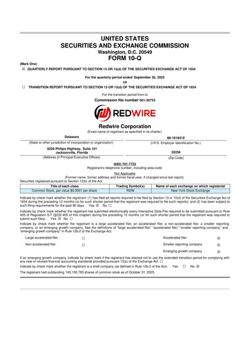 Miniature Redwire 10-Q Rapport trimestriel 2025 