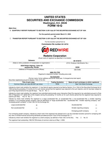 Thumbnail Redwire 10-Q Quarterly Report FY 