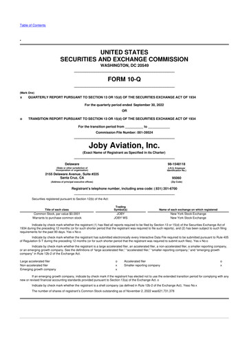 Vorschaubild Joby Aviation 10-Q Quartalsbericht 2022 